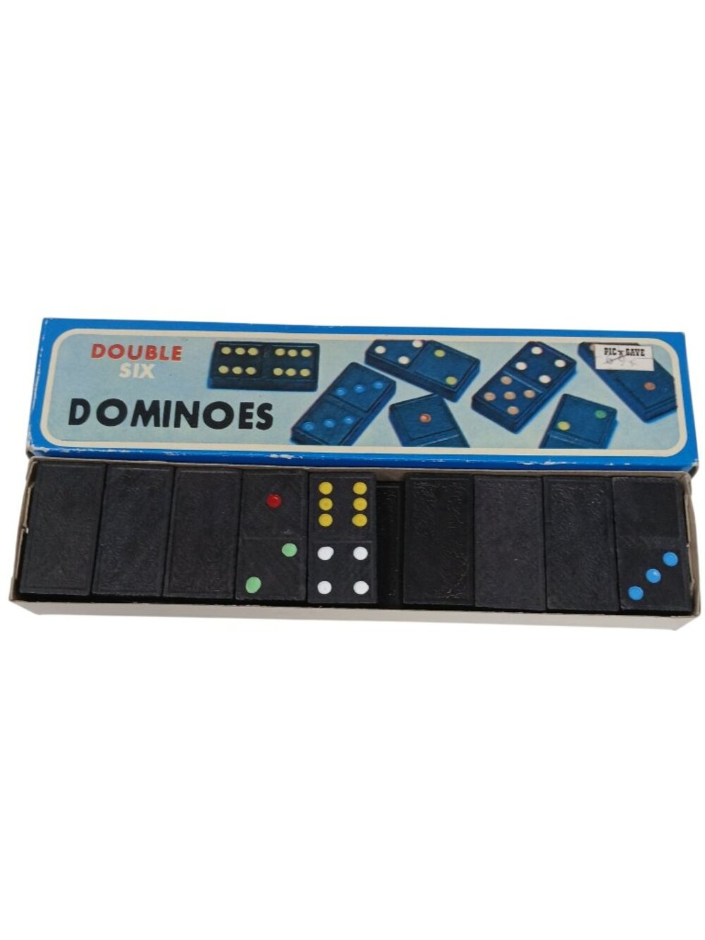 Vintage Double Six Dominoes Set In Original Box 27 Dominos Multicolored #GS-7